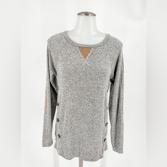 MOA MOA Heather Gray Pullover Decorative Button Long Sleeved Tunic Top - Picture 1 of 4